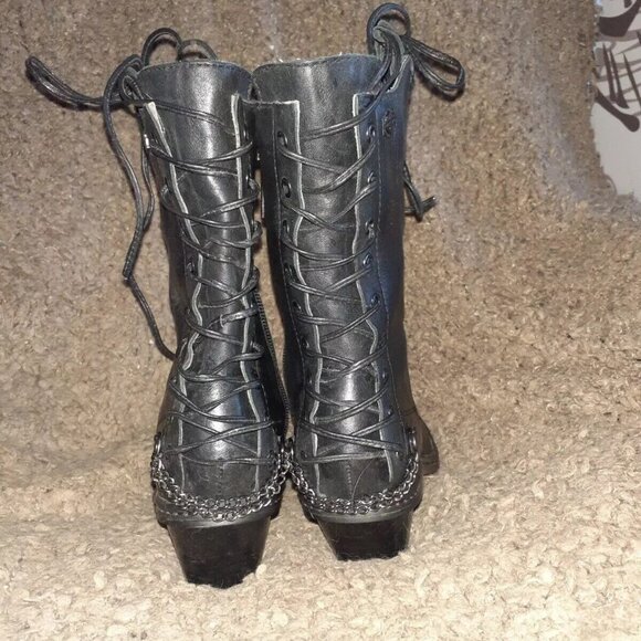 HARLEY DAVIDSON-VANNIS-Black Leather-Corset Back-Chains-Sz 5.5-Near Mint - Picture 5 of 8